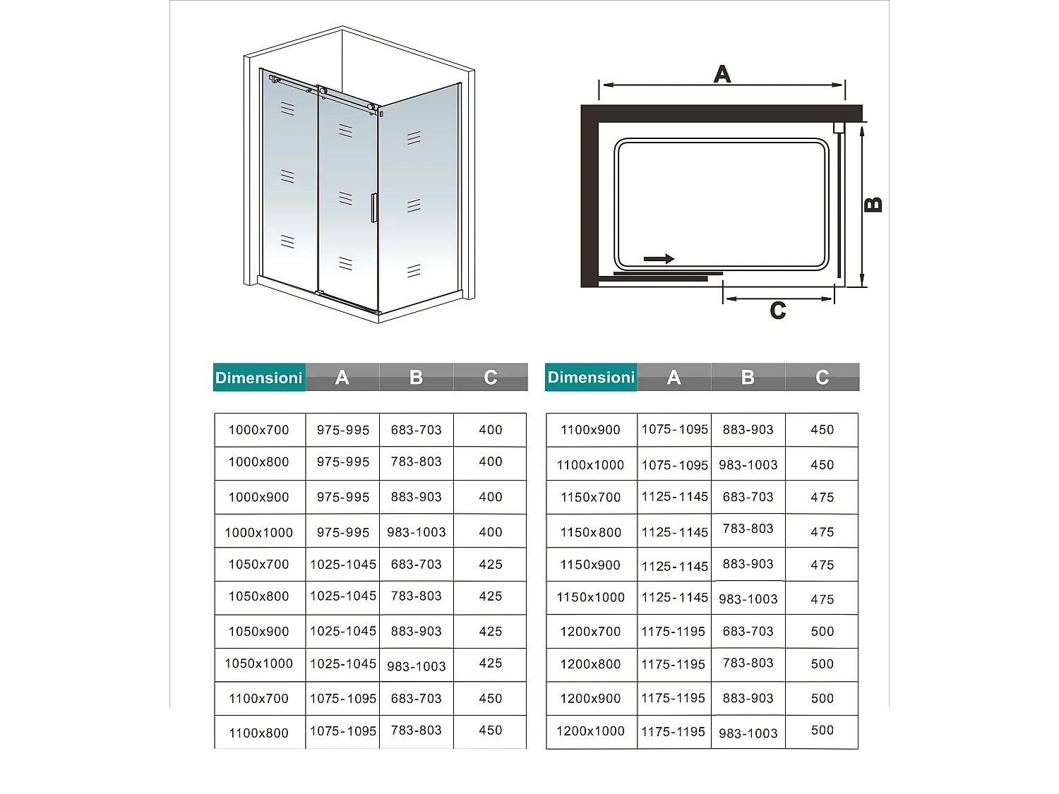 Box Doccia Angolare 100X90 cm H.195 cm Porta Scorrevole con Parete Fissa Vetro 8 mm Temperato Anticalcare Trasparente Telaio Cromo Dorato