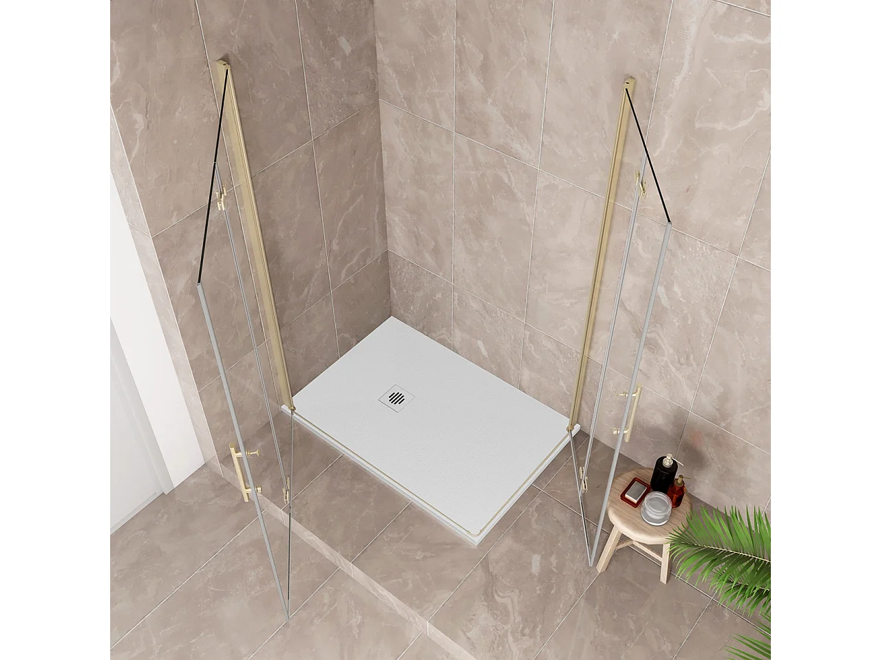 185cm Box Doccia Angolare 110x100cm Doppia Porta Battente Pieghevole Vetro Temperato Trasparente 6 mm Anticalcare Telaio Dorato Spazzolato