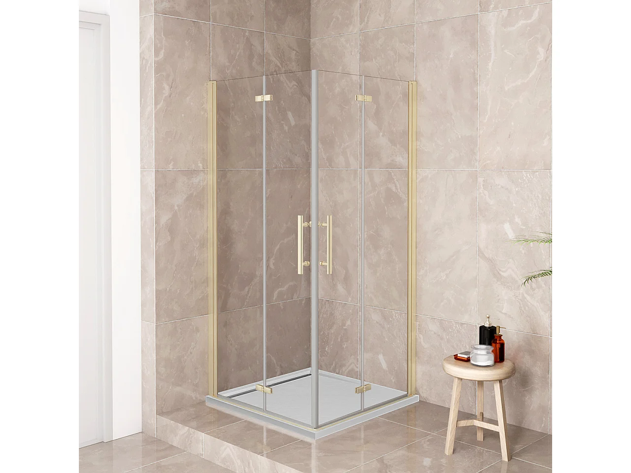 185cm Box Doccia Angolare 110x110cm Doppia Porta Battente Pieghevole Vetro Temperato Trasparente 6 mm Anticalcare Telaio Dorato Spazzolato