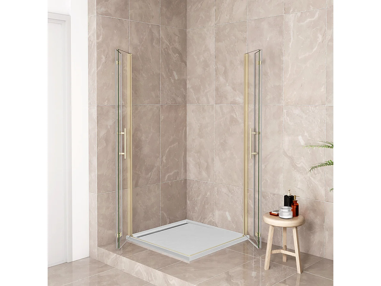 185cm Box Doccia Angolare 110x110cm Doppia Porta Battente Pieghevole Vetro Temperato Trasparente 6 mm Anticalcare Telaio Dorato Spazzolato