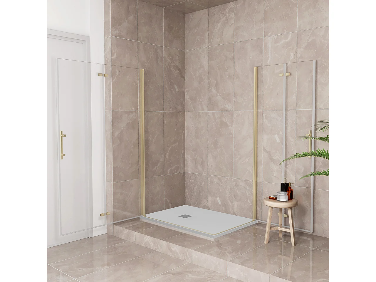 185cm Box Doccia Angolare 80x70cm Doppia Porta Battente Pieghevole Vetro Temperato Trasparente 6 mm Anticalcare Telaio Dorato Spazzolato