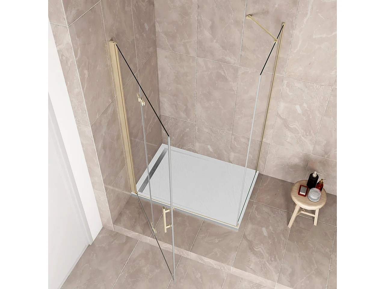 185cm Box Doccia Angolare 70x90cm Porta Battente Pieghevole 70 Parete Fissa 90 Vetro Temperato 6mm Anticalcare Barra Stabilizzatrice da 45cm Dorato Spazzolato