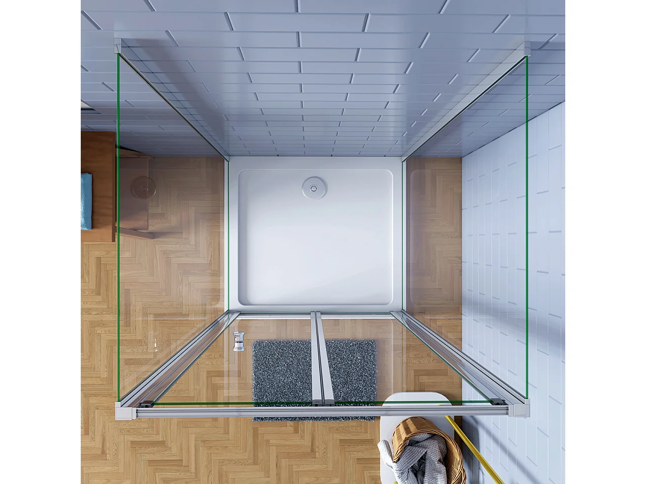 H.185cm Box Doccia a Tre Lati Porta a Soffietto 90cm con Doppia Parete Fissa 70x70cm in Vetro Temperato Trasparente 5 mm Profilo Cromo Lucido