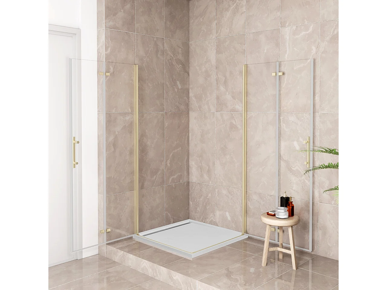 185cm Box Doccia Angolare 120x120cm Doppia Porta Battente Pieghevole Vetro Temperato Trasparente 6 mm Anticalcare Telaio Dorato Spazzolato