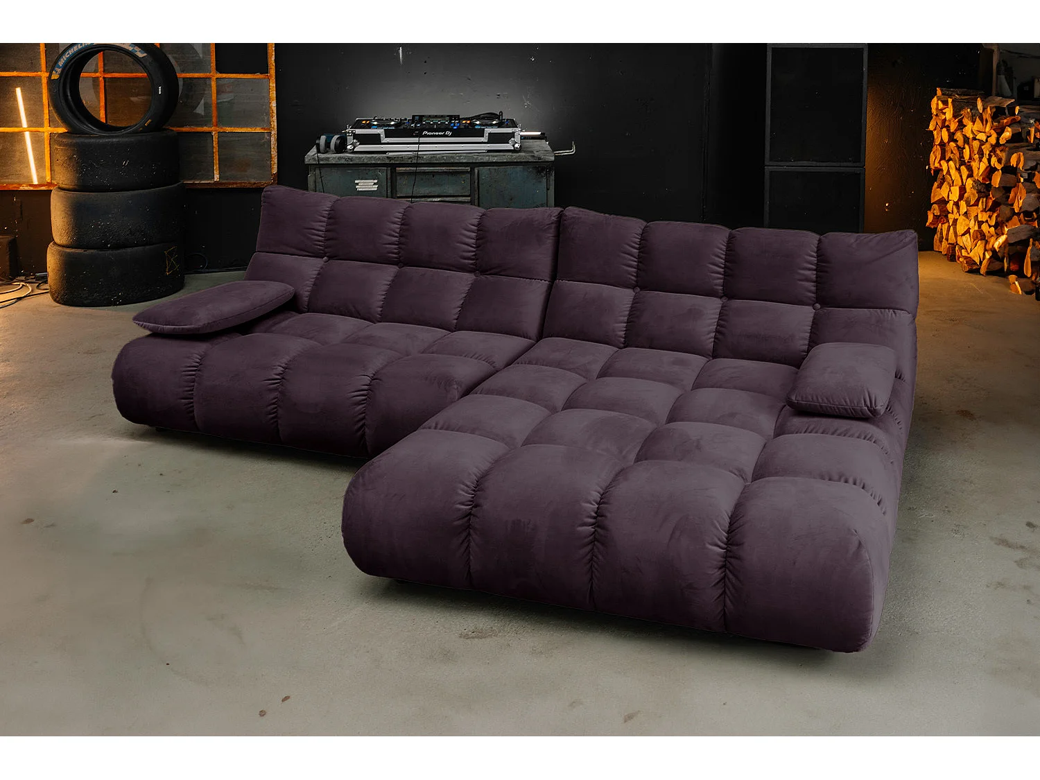 Canapé d'angle pouf rembourré fauteuil pivotant Set - Violette Velours - VIVIEN