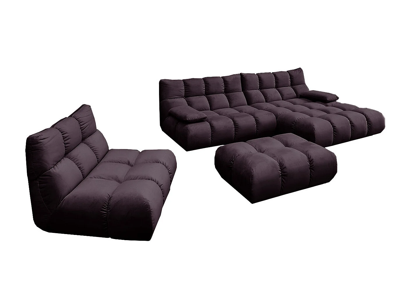 Canapé d'angle pouf rembourré fauteuil pivotant Set - Violette Velours - VIVIEN