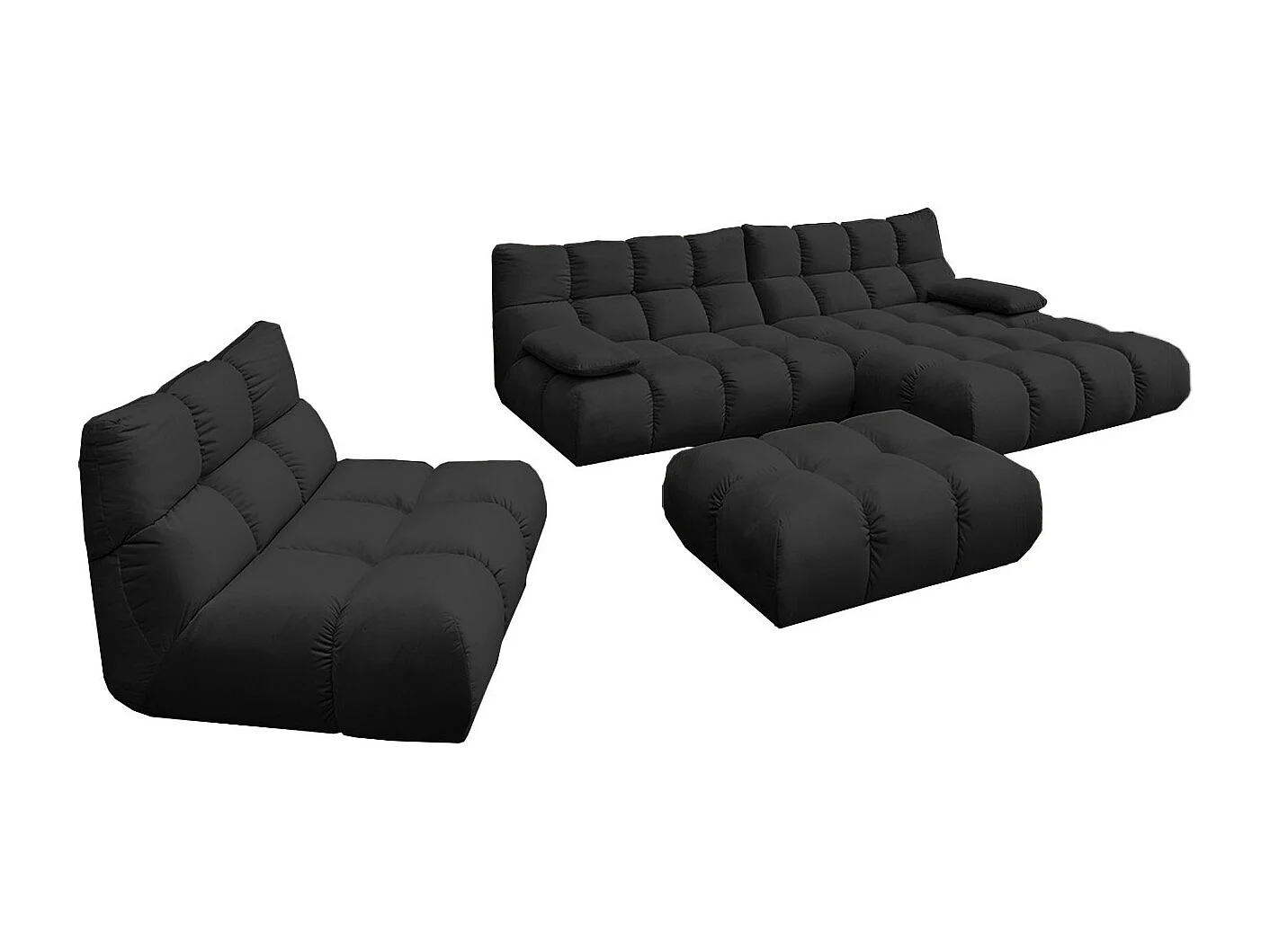 Canapé d'angle pouf rembourré fauteuil pivotant Set - Noir Velours - VIVIEN