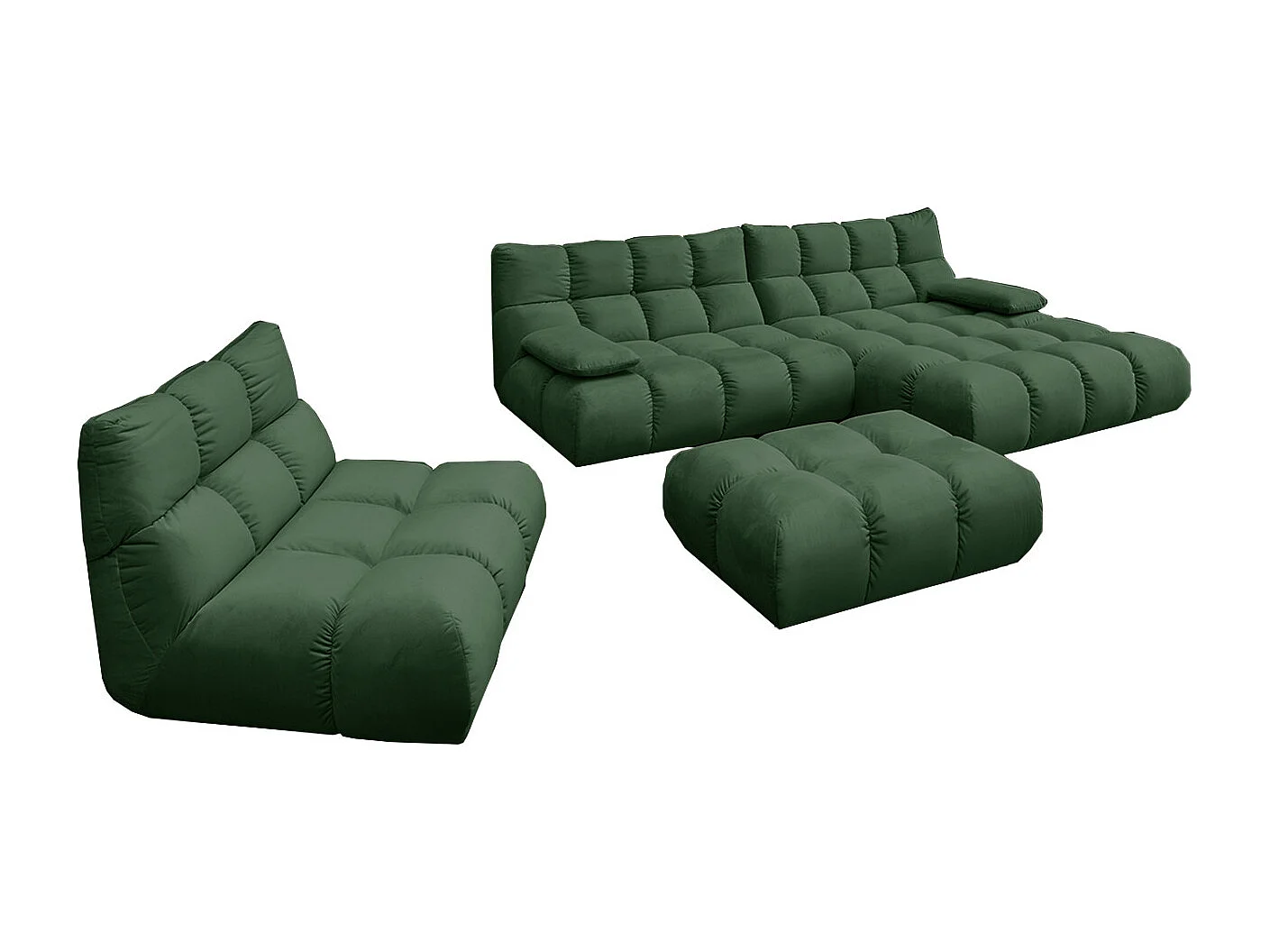 Canapé d'angle pouf rembourré fauteuil pivotant Set - vert émeraude Velours - VIVIEN