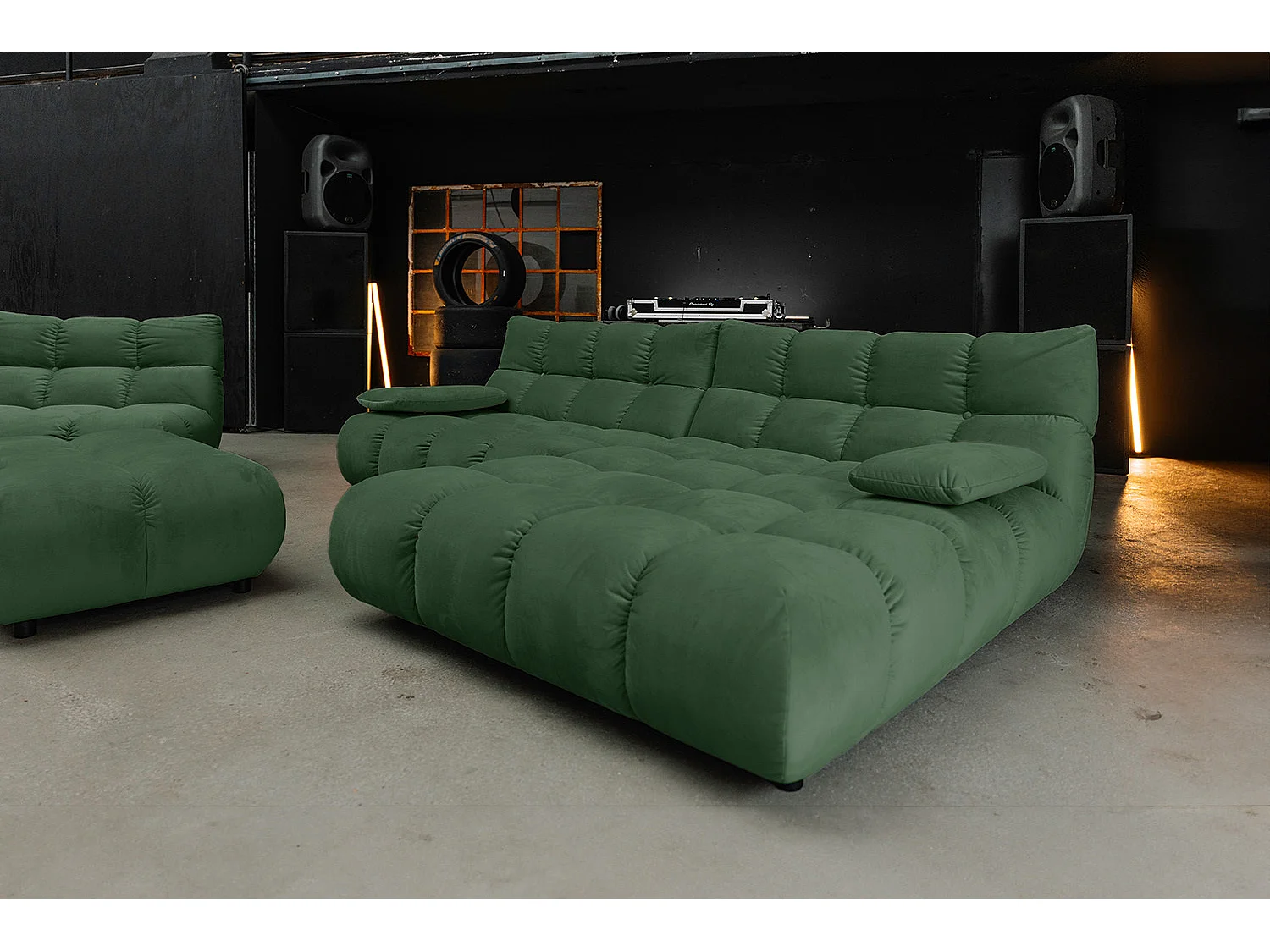 Canapé d'angle pouf rembourré fauteuil pivotant Set - vert émeraude Velours - VIVIEN