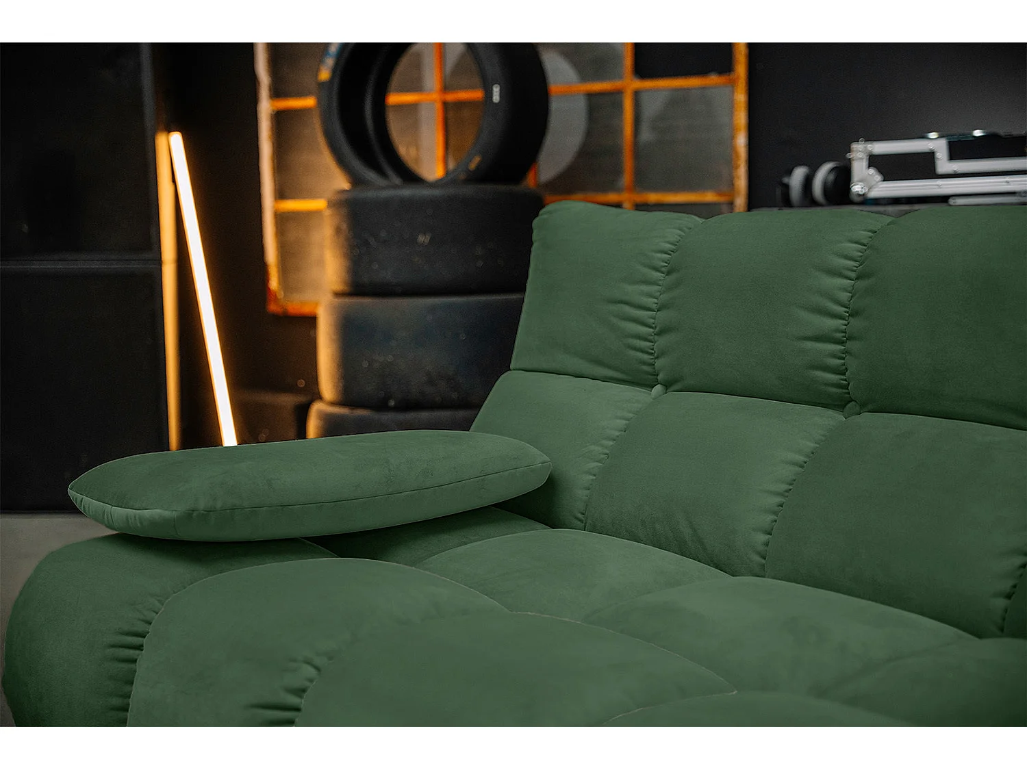 Canapé d'angle pouf rembourré fauteuil pivotant Set - vert émeraude Velours - VIVIEN