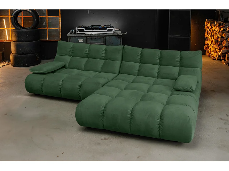 Canapé d'angle pouf rembourré fauteuil pivotant Set - vert émeraude Velours - VIVIEN