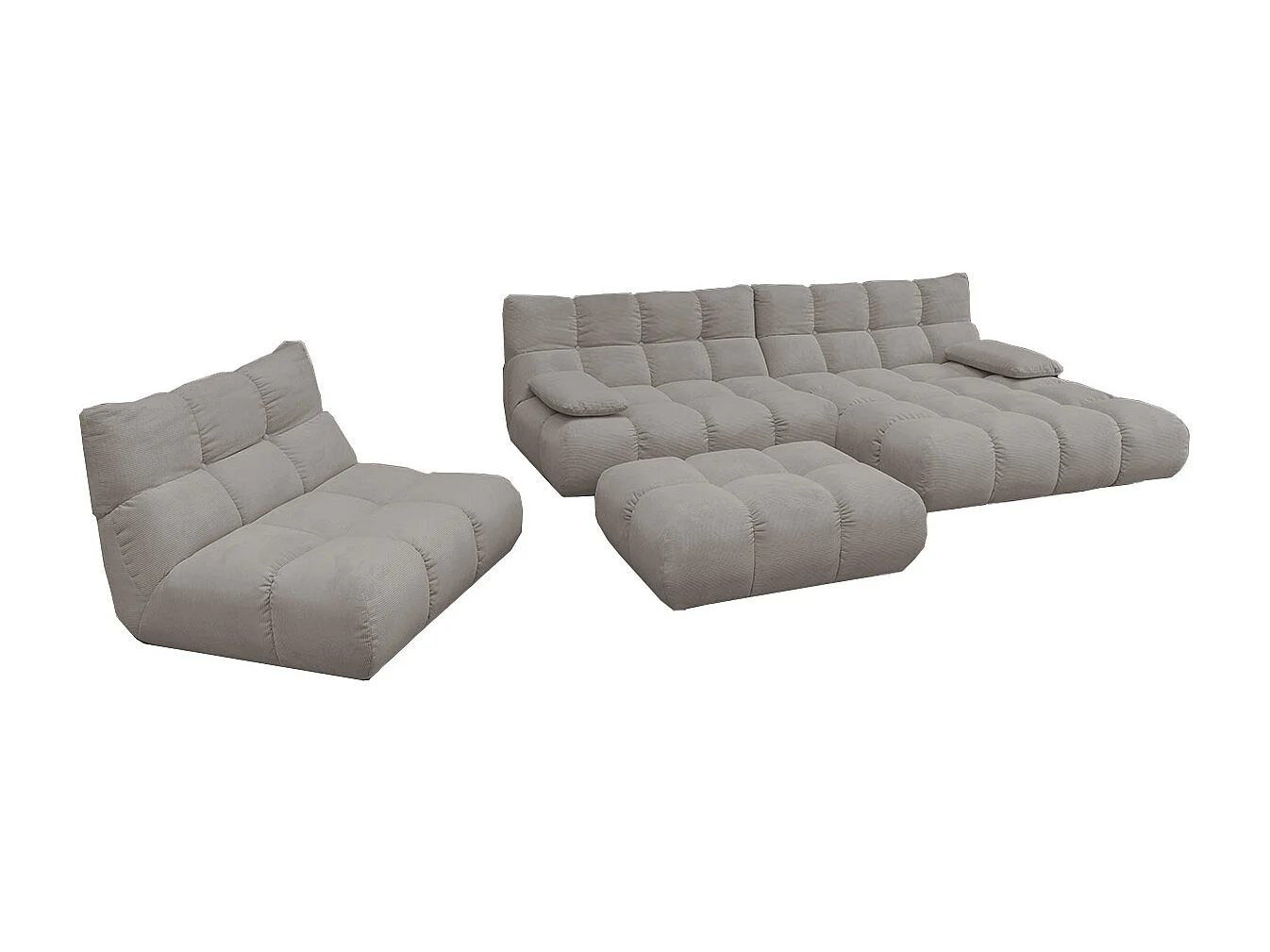 Ecksofa Polsterhocker Drehsessel Set - Grau Cord - VIVIEN