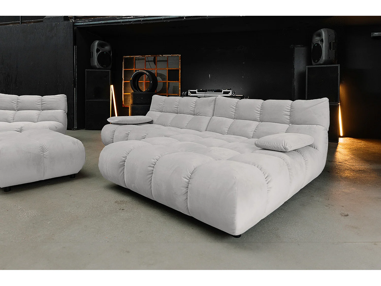 Canapé d'angle pouf rembourré fauteuil pivotant Set - argent Velours - VIVIEN