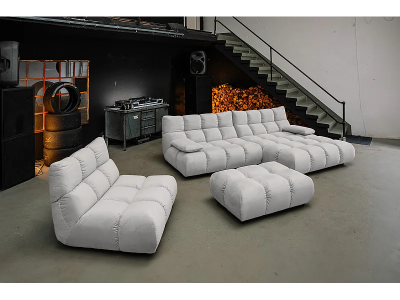 Canapé d'angle pouf rembourré fauteuil pivotant Set - argent Velours - VIVIEN