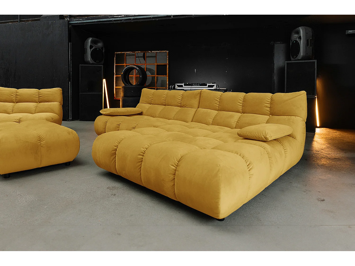 Canapé d'angle pouf rembourré fauteuil pivotant Set - jaune Velours - VIVIEN