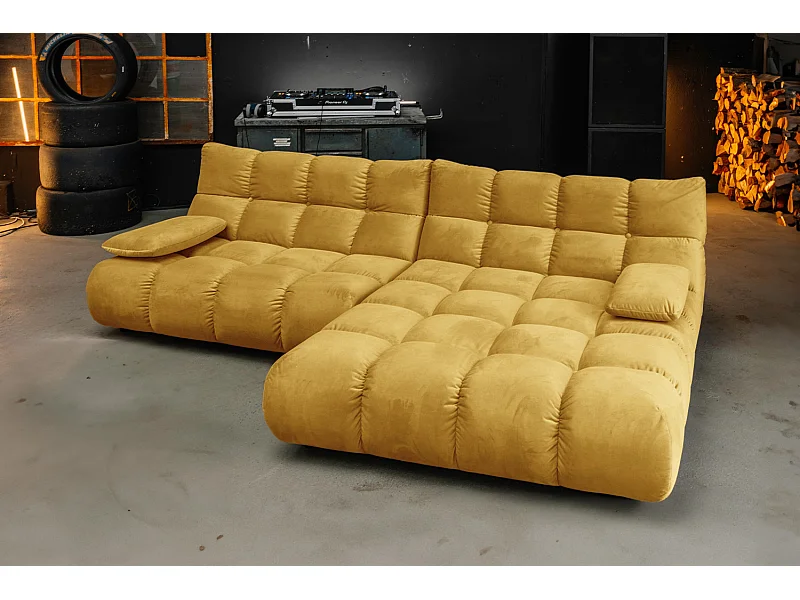 Canapé d'angle pouf rembourré fauteuil pivotant Set - jaune Velours - VIVIEN