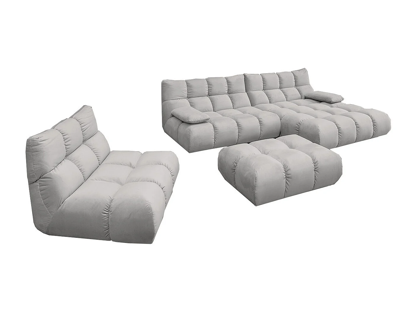 Canapé d'angle pouf rembourré fauteuil pivotant Set - argent Velours - VIVIEN