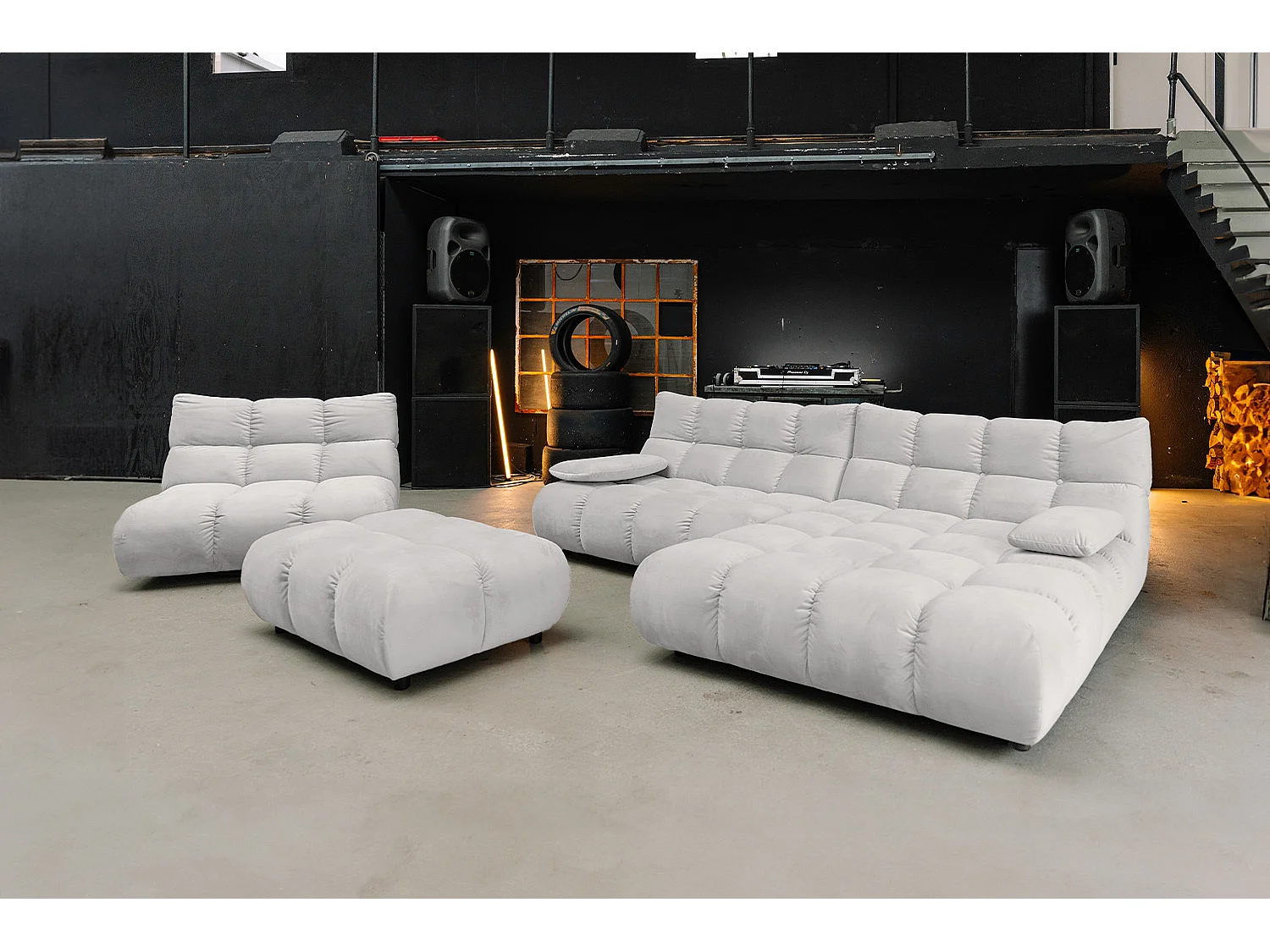 Canapé d'angle pouf rembourré fauteuil pivotant Set - argent Velours - VIVIEN