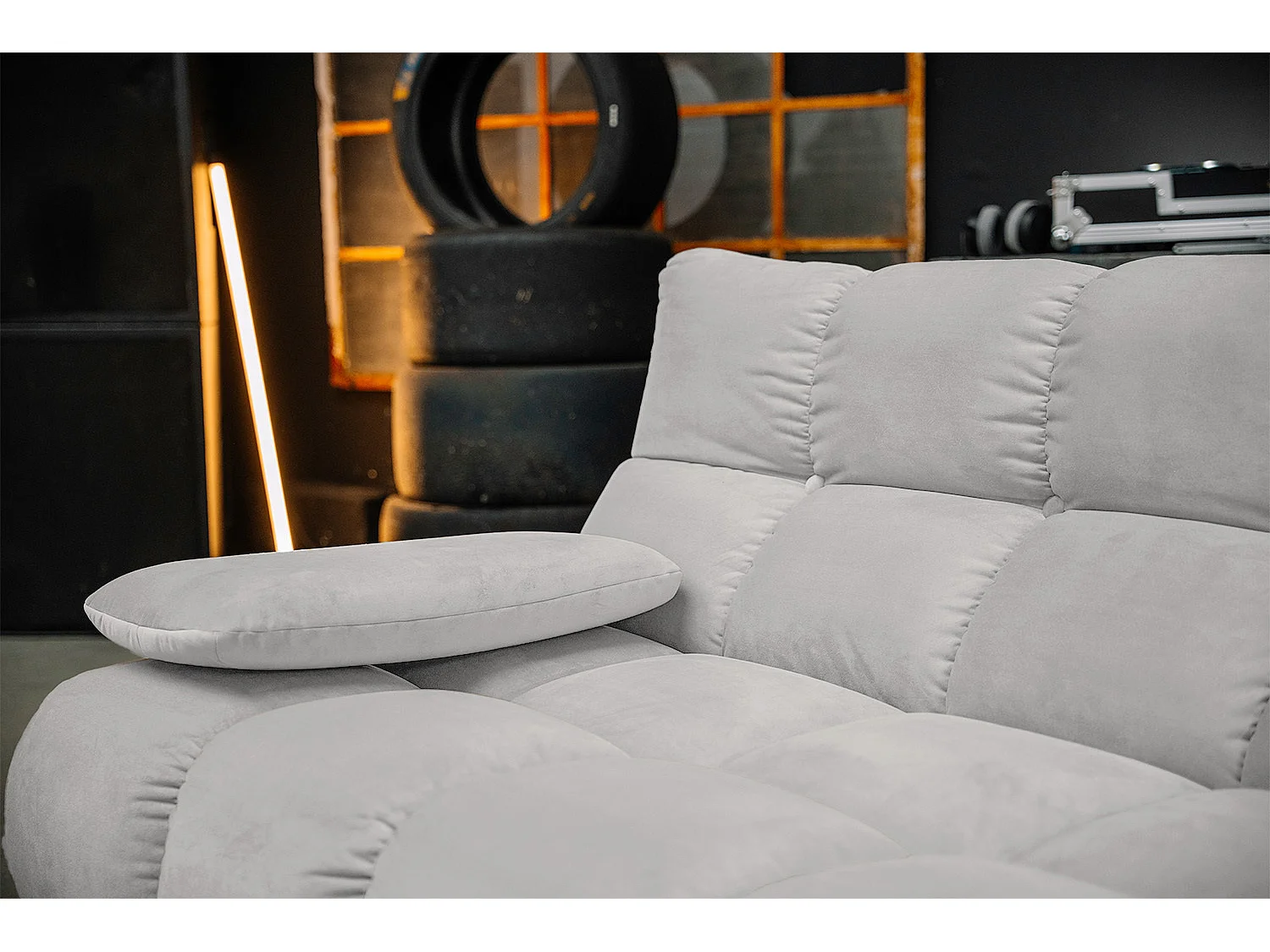 Canapé d'angle pouf rembourré fauteuil pivotant Set - argent Velours - VIVIEN