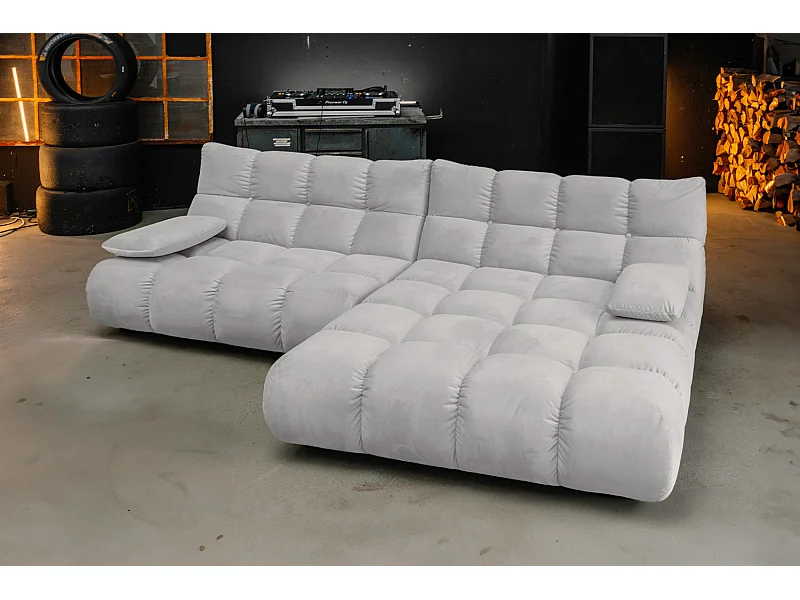 Canapé d'angle pouf rembourré fauteuil pivotant Set - argent Velours - VIVIEN