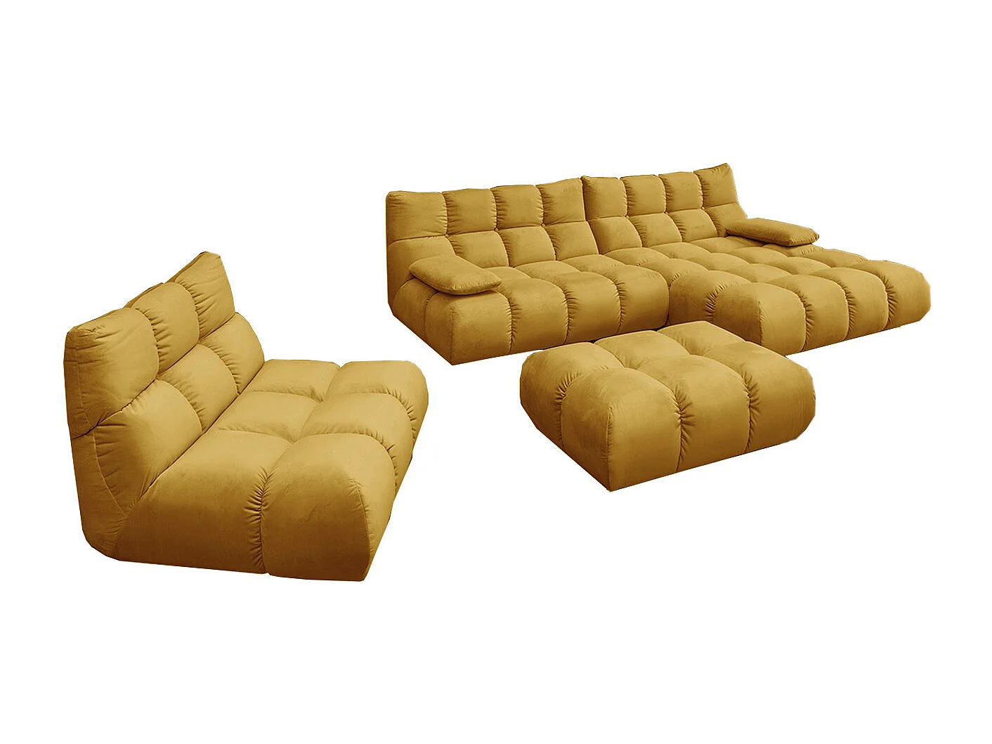 Canapé d'angle pouf rembourré fauteuil pivotant Set - jaune Velours - VIVIEN