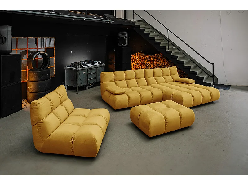 Canapé d'angle pouf rembourré fauteuil pivotant Set - jaune Velours - VIVIEN