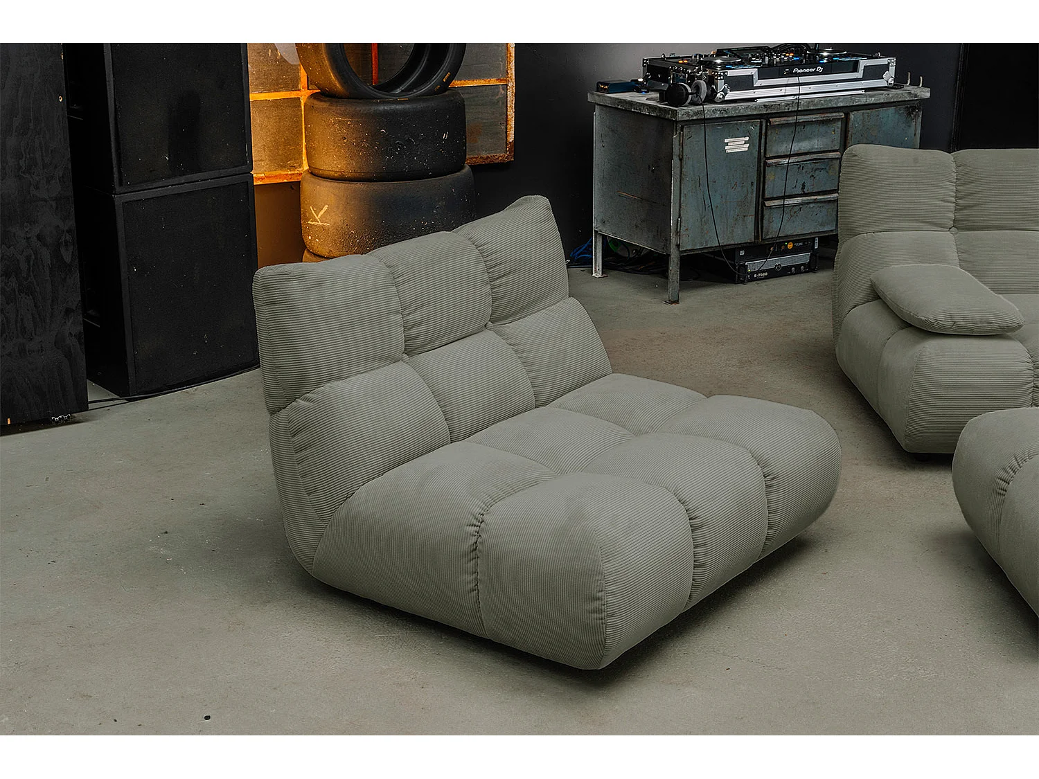 Ecksofa Polsterhocker Drehsessel Set - Grün Cord - VIVIEN