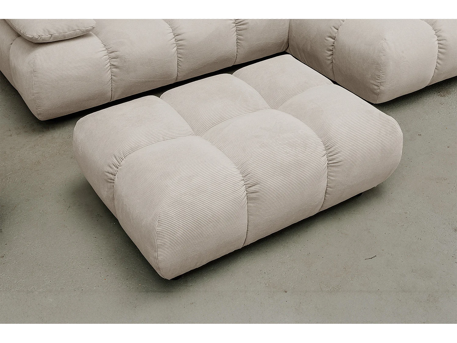 Ecksofa Polsterhocker Drehsessel Set - Beige Cord - VIVIEN