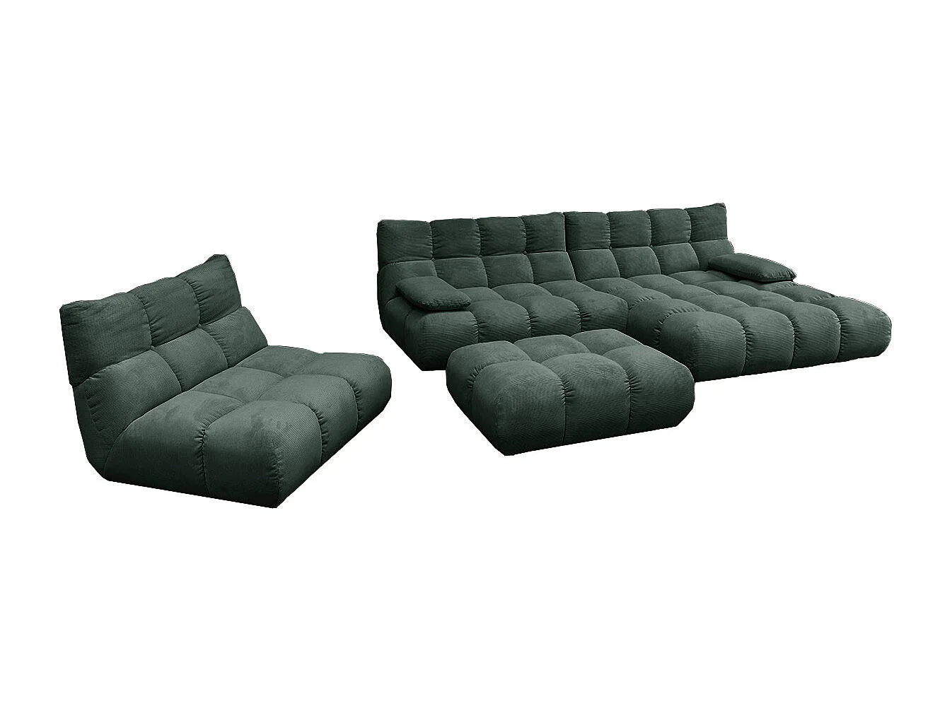 Ecksofa Polsterhocker Drehsessel Set - Smaragdgrün Cord - VIVIEN