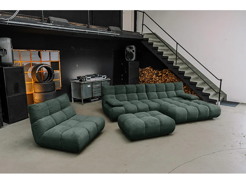 Canapé d'angle pouf rembourré fauteuil pivotant Set - vert émeraude Velours côtelé - VIVIEN