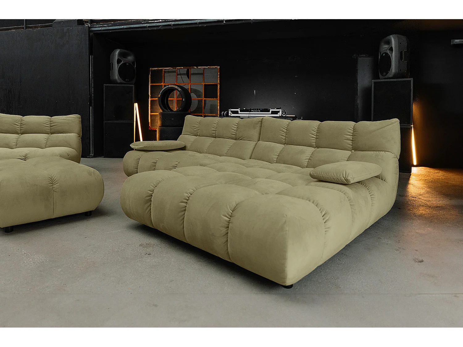 Canapé d'angle pouf rembourré fauteuil pivotant Set - Vert Velours - VIVIEN