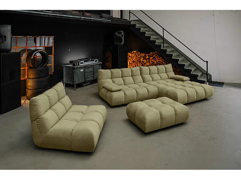 Canapé d'angle pouf rembourré fauteuil pivotant Set - Vert Velours - VIVIEN