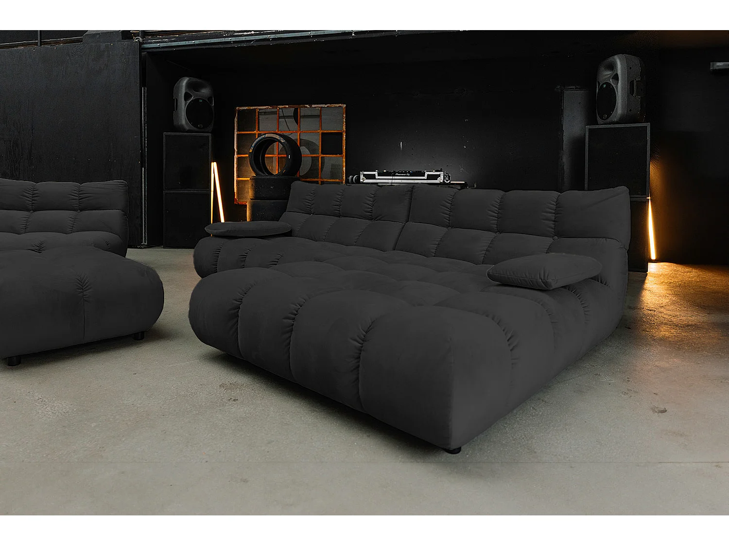 Canapé d'angle pouf rembourré fauteuil pivotant Set - Noir Velours - VIVIEN