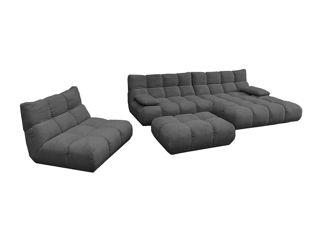 Ecksofa Polsterhocker Drehsessel Set - Anthrazit Cord - VIVIEN
