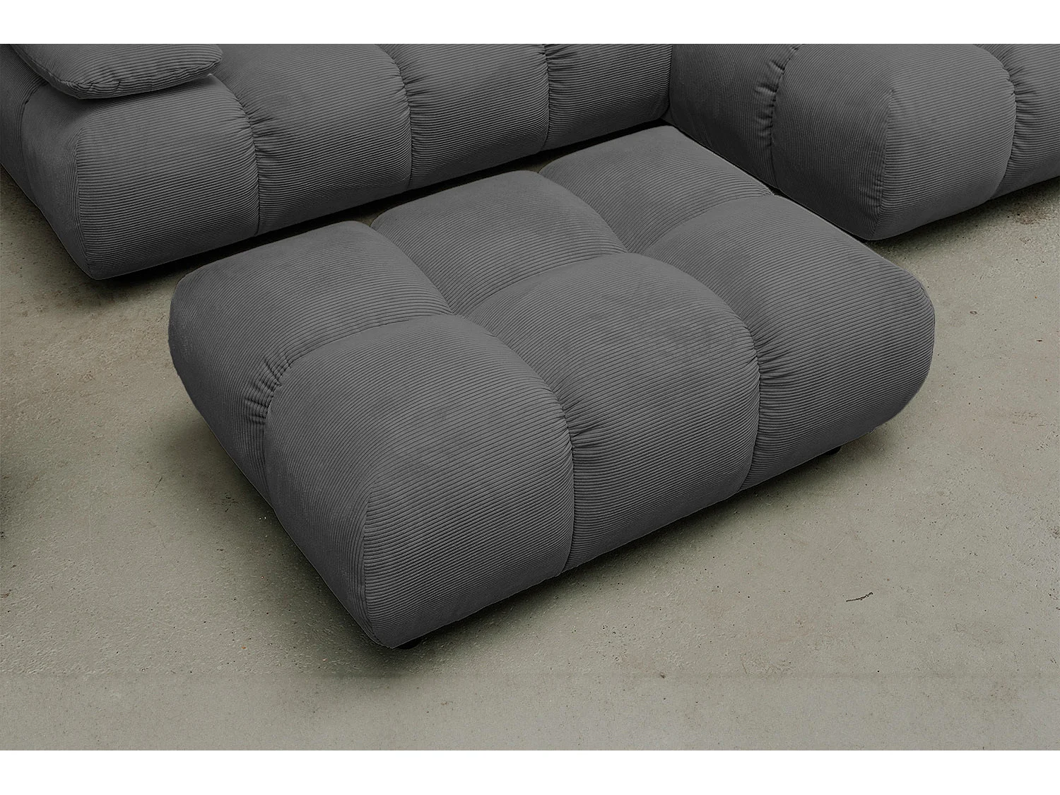 Ecksofa Polsterhocker Drehsessel Set - Anthrazit Cord - VIVIEN