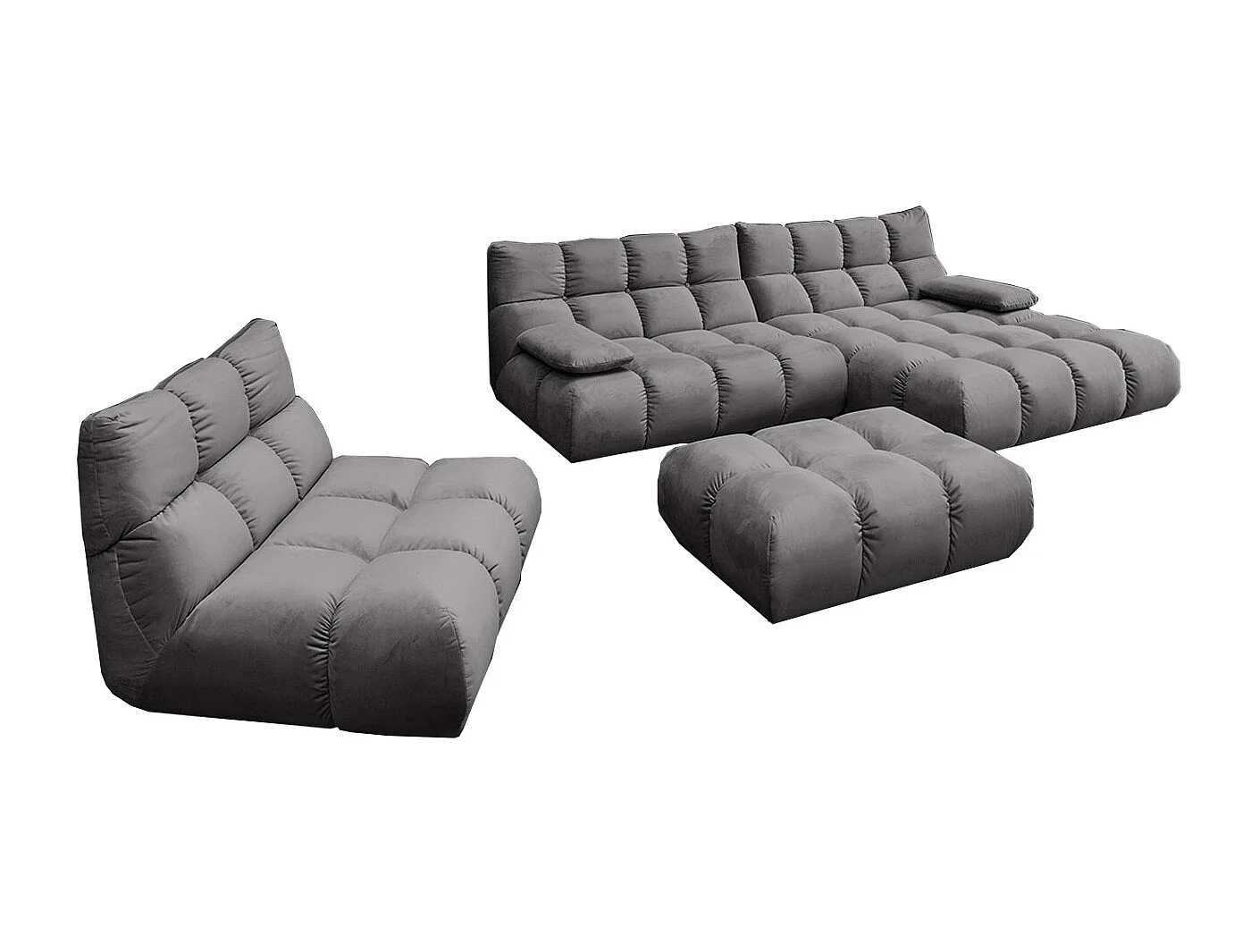 Canapé d'angle pouf rembourré fauteuil pivotant Set - gris pierre Velours - VIVIEN