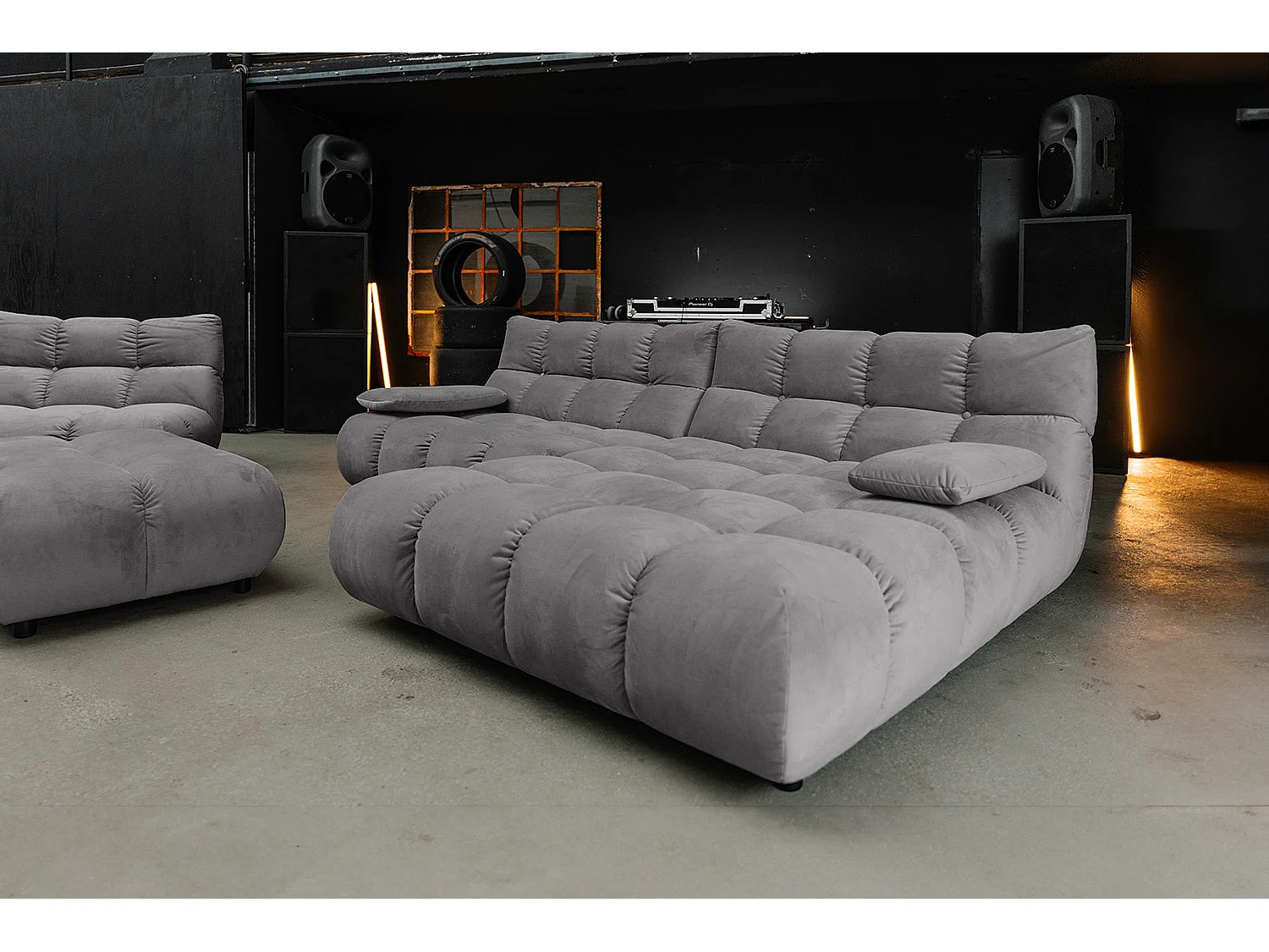 Canapé d'angle pouf rembourré fauteuil pivotant Set - gris pierre Velours - VIVIEN