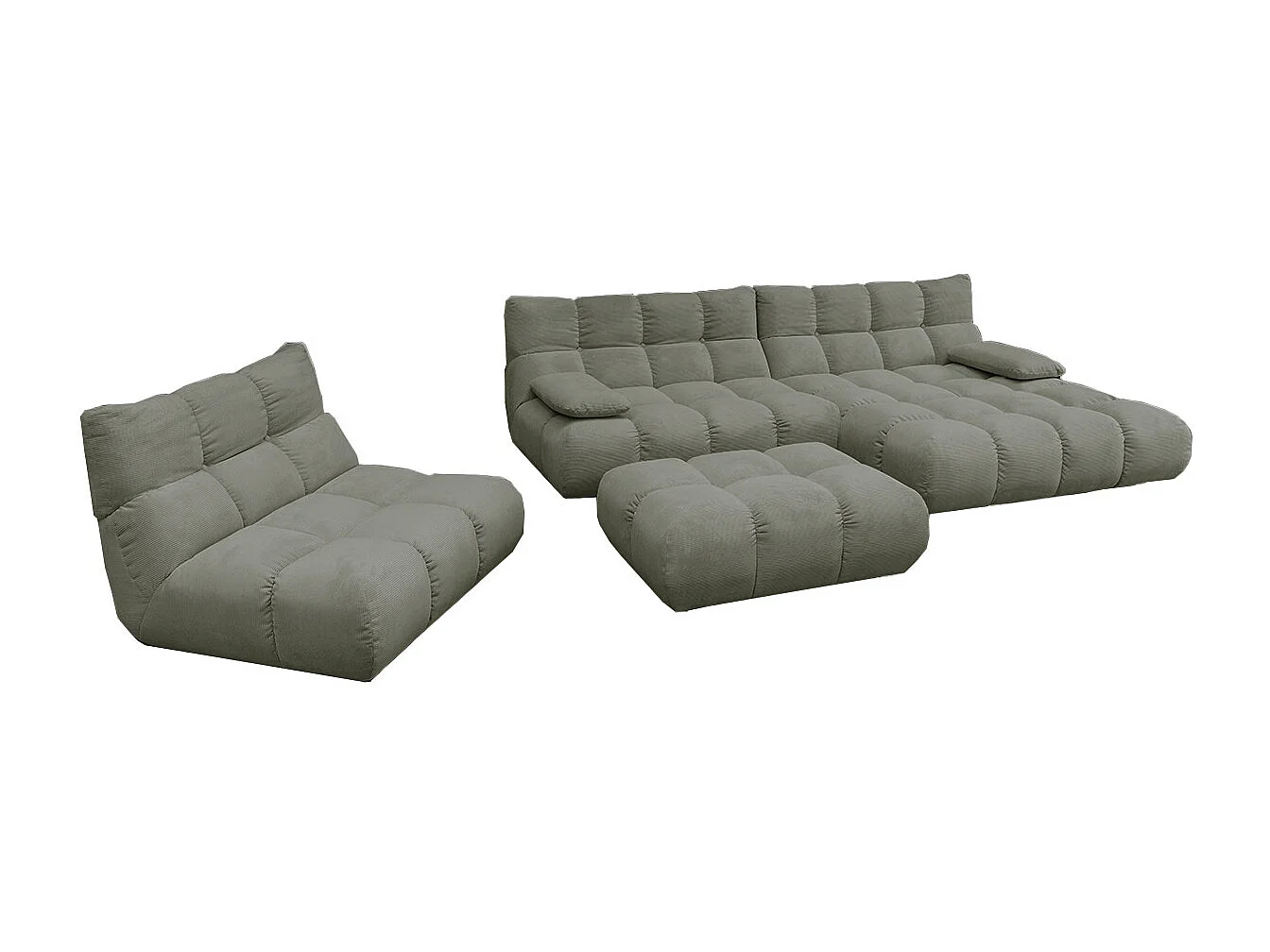 Ecksofa Polsterhocker Drehsessel Set - Grün Cord - VIVIEN