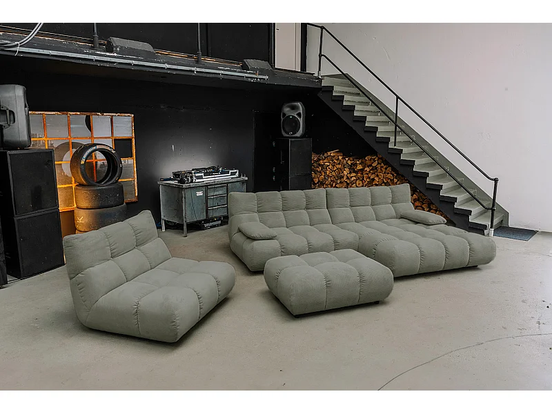 Canapé d'angle pouf rembourré fauteuil pivotant Set - Vert Velours côtelé - VIVIEN