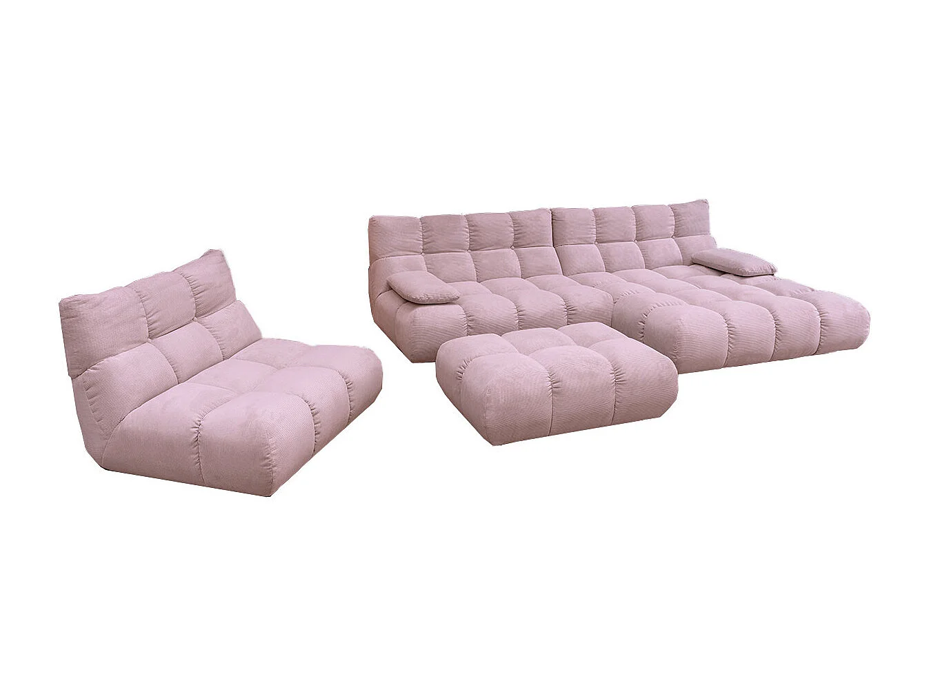 Ecksofa Polsterhocker Drehsessel Set - Pink Cord - VIVIEN