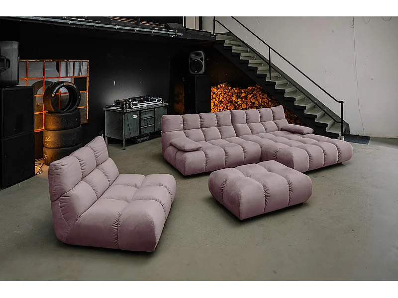 Canapé d'angle pouf rembourré fauteuil pivotant Set - Gris Velours - VIVIEN