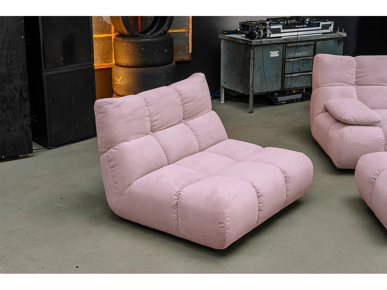 Ecksofa Polsterhocker Drehsessel Set - Pink Cord - VIVIEN