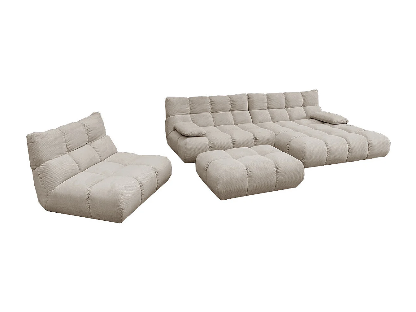 Ecksofa Polsterhocker Drehsessel Set - Beige Cord - VIVIEN