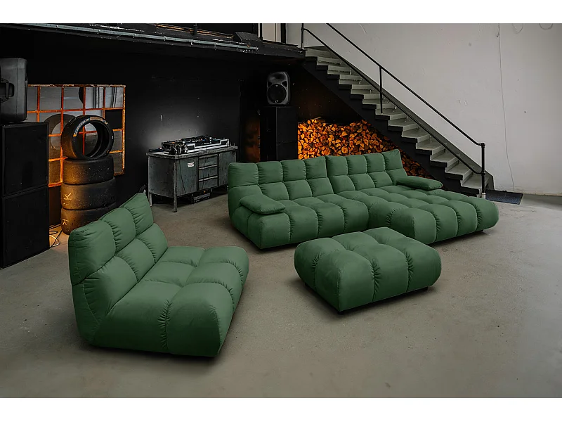 Canapé d'angle pouf rembourré fauteuil pivotant Set - vert émeraude Velours - VIVIEN