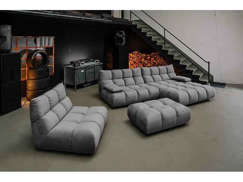 Canapé d'angle pouf rembourré fauteuil pivotant Set - gris pierre Velours - VIVIEN