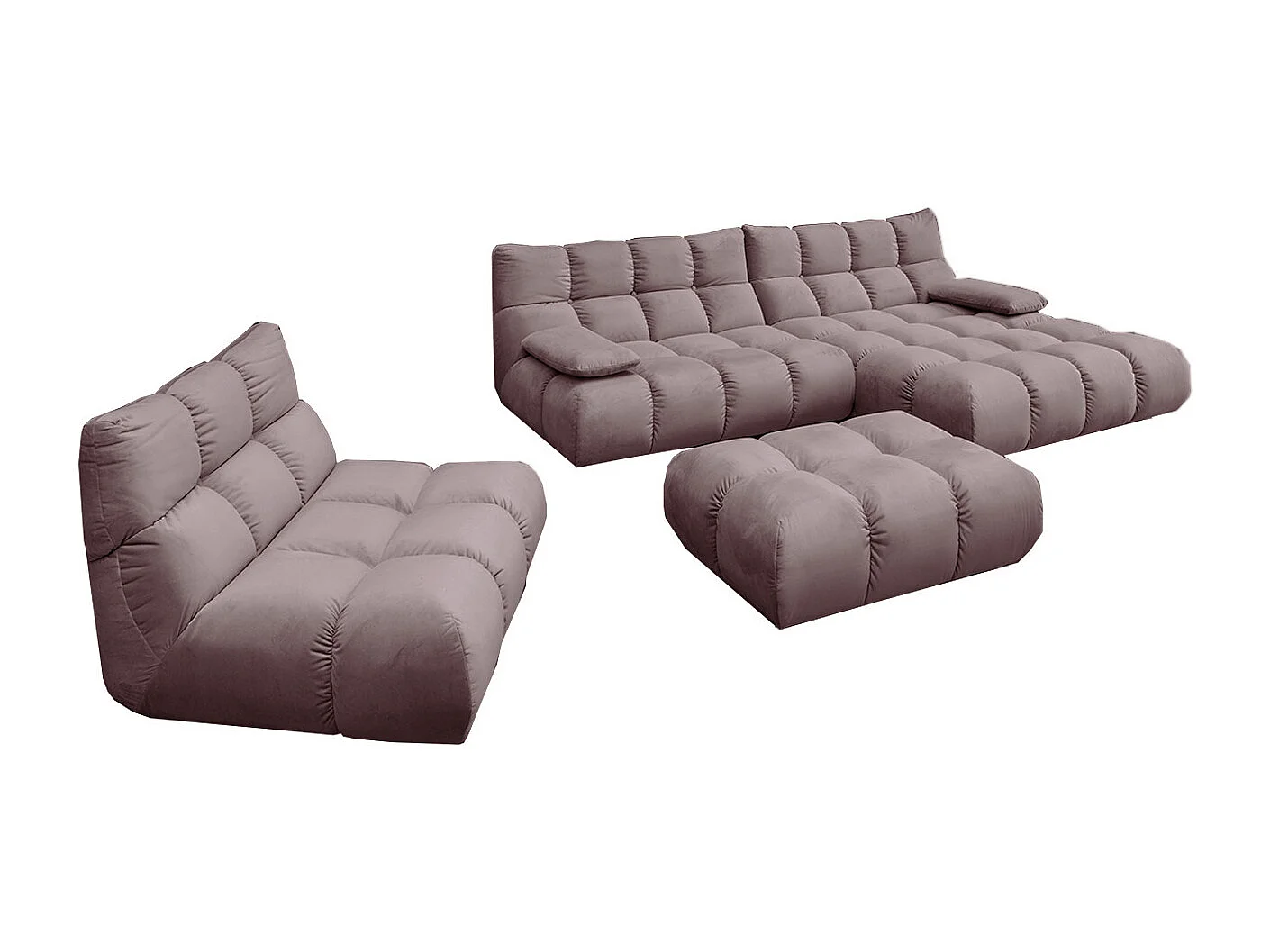 Canapé d'angle pouf rembourré fauteuil pivotant Set - Gris Velours - VIVIEN