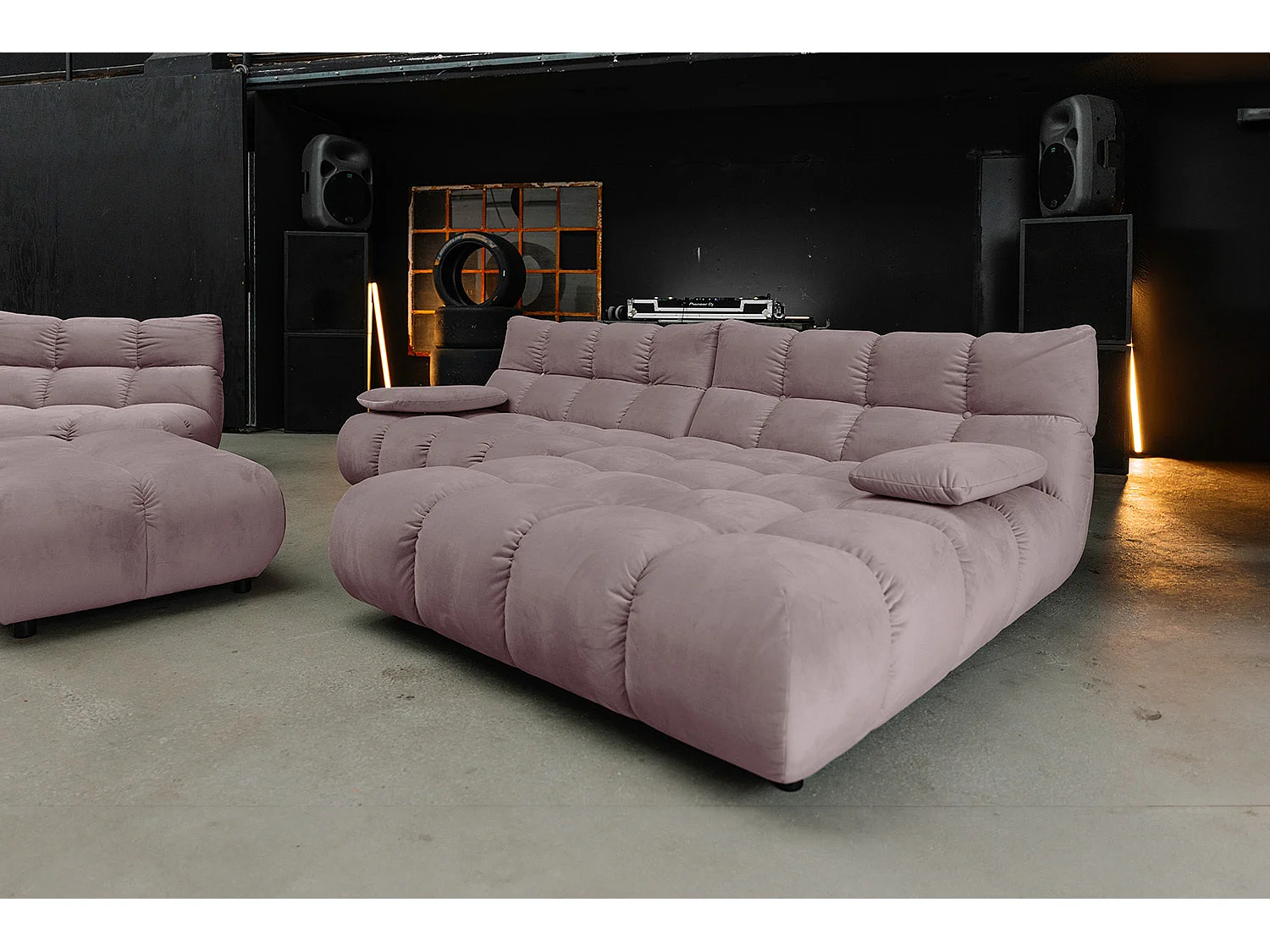 Canapé d'angle pouf rembourré fauteuil pivotant Set - Gris Velours - VIVIEN