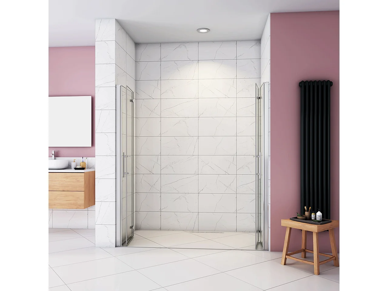 Box Doccia in Linea per Nicchia 185 cm Doppia Porta Battente 4 Ante Pieghevoli Saloon Vetro Temperato 6 mm Anticalcare 150 cm (1478-1518 mm)