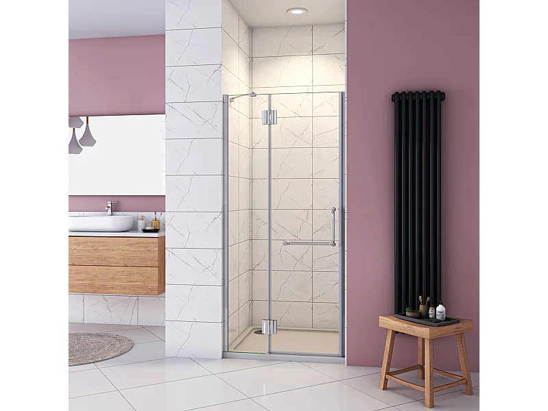 120x190 cm Porta Doccia Per Nicchia Apertura Battente in Vetro 8 mm Temperato Trasparente Anticalcare e Maniglione Porta Asciugamani Barra Stabilizzatrice