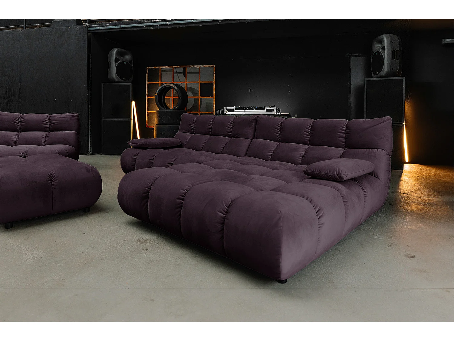 Canapé d'angle pouf rembourré fauteuil pivotant Set - Violette Velours - VIVIEN
